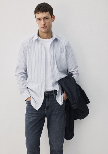  Mavi Çizgili Mavi Gömlek Regular Fit / Normal Kesim 0211445-70793