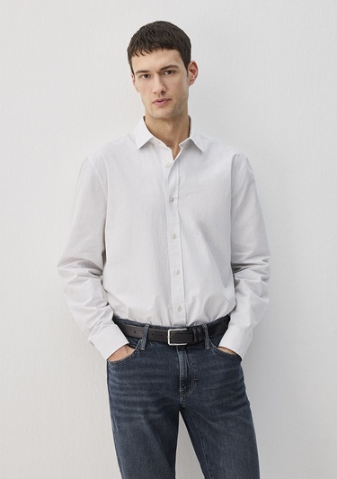  Mavi Çizgili Beyaz Gömlek Regular Fit / Normal Kesim 0211368-70497