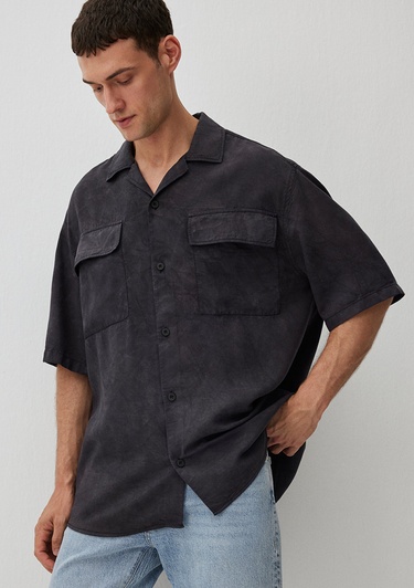  Mavi Antrasit Gömlek Loose Fit / Bol Rahat Kesim 0211119-70092