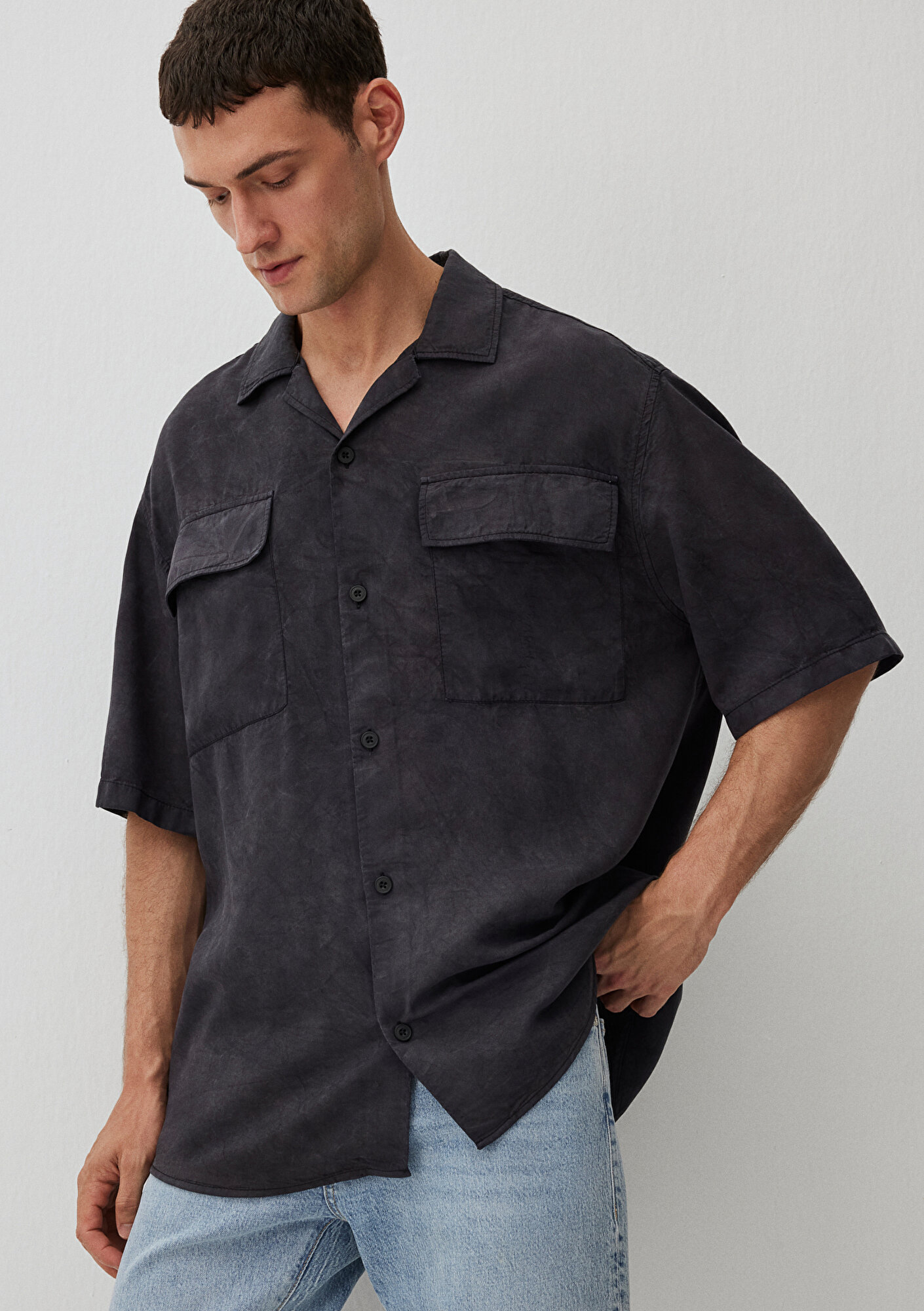  Mavi Antrasit Gömlek Loose Fit / Bol Rahat Kesim 0211119-70092