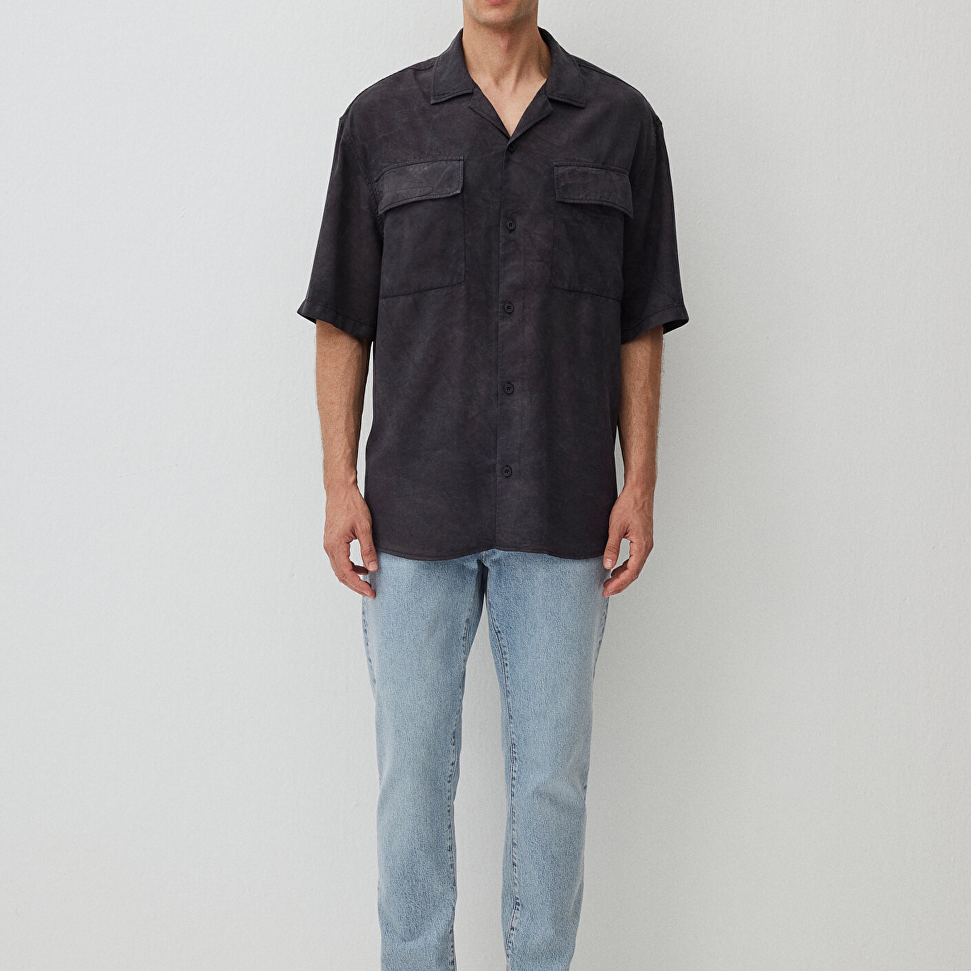 Mavi Antrasit Gömlek Loose Fit / Bol Rahat Kesim 0211119-70092