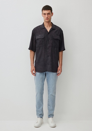  Mavi Antrasit Gömlek Loose Fit / Bol Rahat Kesim 0211119-70092