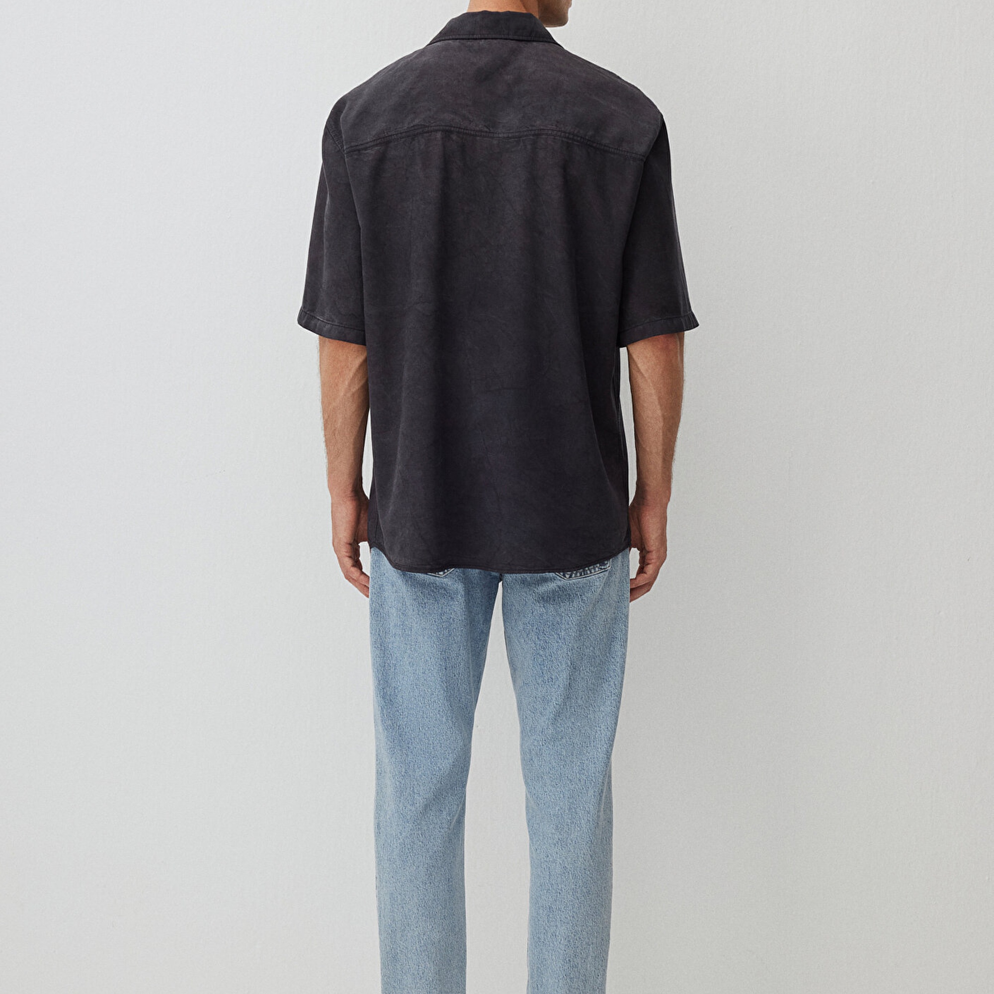 Mavi Antrasit Gömlek Loose Fit / Bol Rahat Kesim 0211119-70092