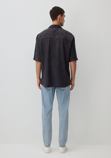  Mavi Antrasit Gömlek Loose Fit / Bol Rahat Kesim 0211119-70092