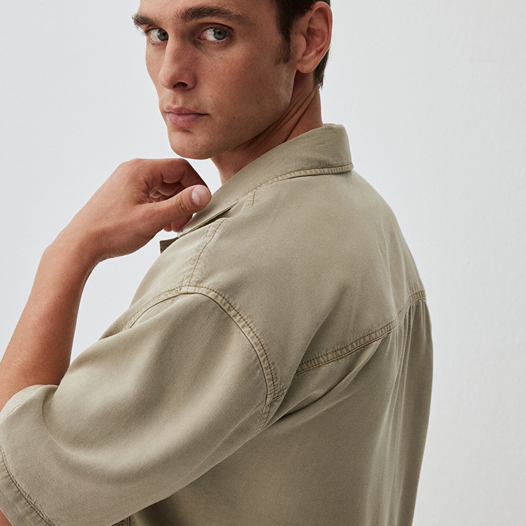 Mavi Bej Gömlek Loose Fit / Bol Rahat Kesim 0211119-70146