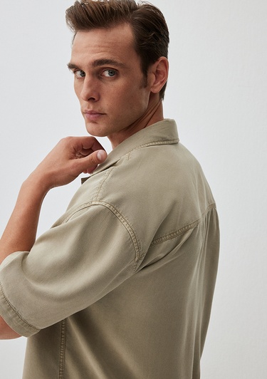  Mavi Bej Gömlek Loose Fit / Bol Rahat Kesim 0211119-70146