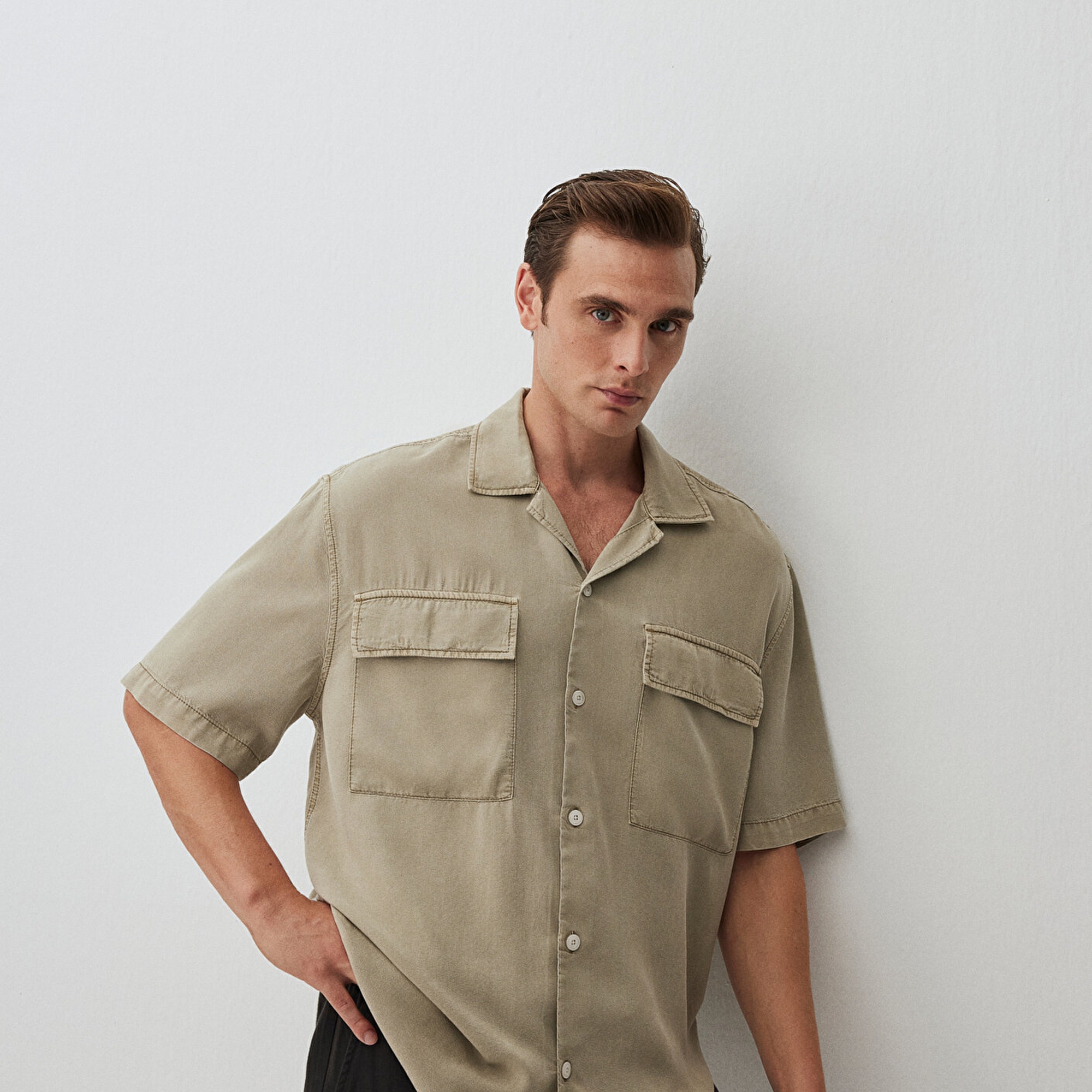 Mavi Bej Gömlek Loose Fit / Bol Rahat Kesim 0211119-70146