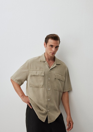  Mavi Bej Gömlek Loose Fit / Bol Rahat Kesim 0211119-70146