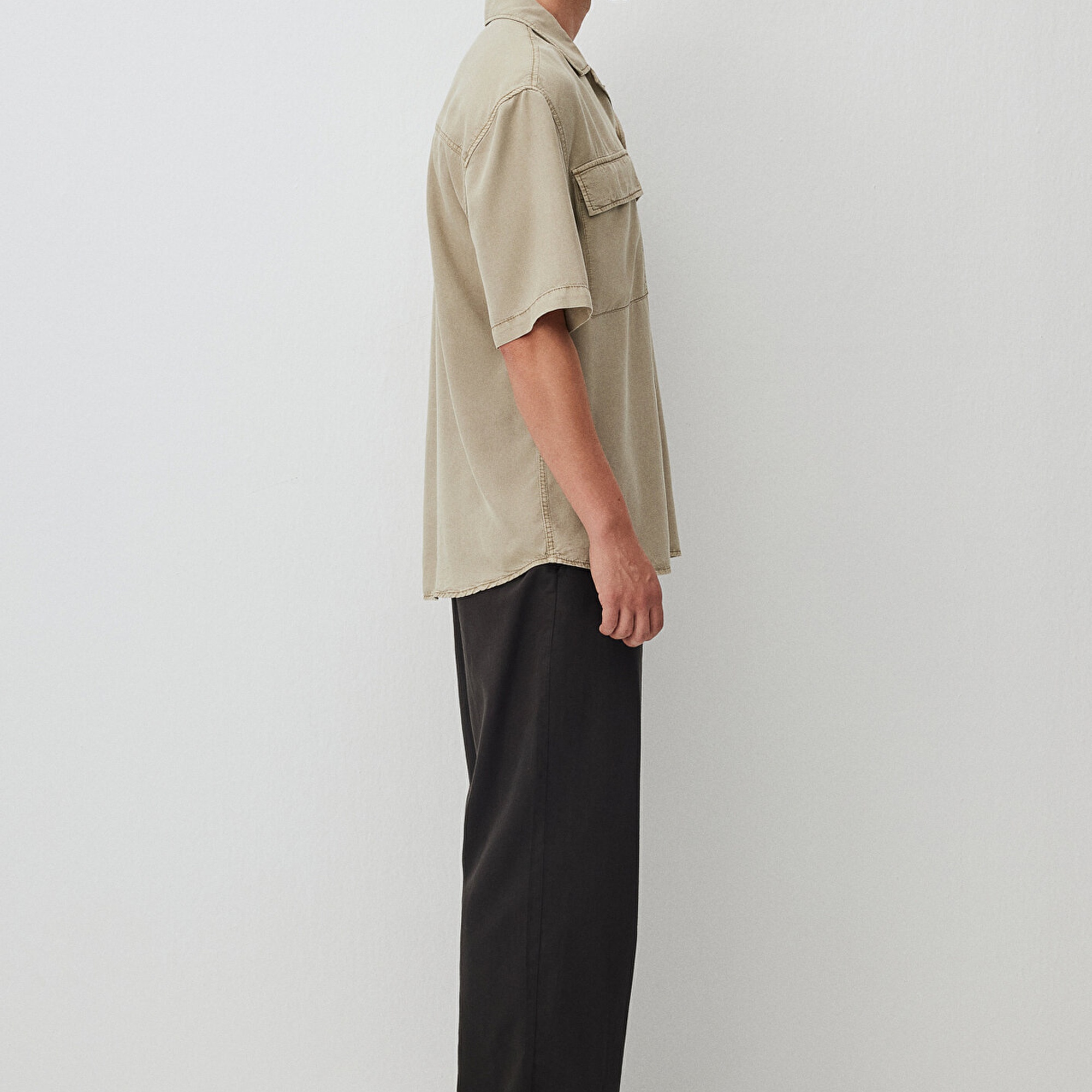 Mavi Bej Gömlek Loose Fit / Bol Rahat Kesim 0211119-70146