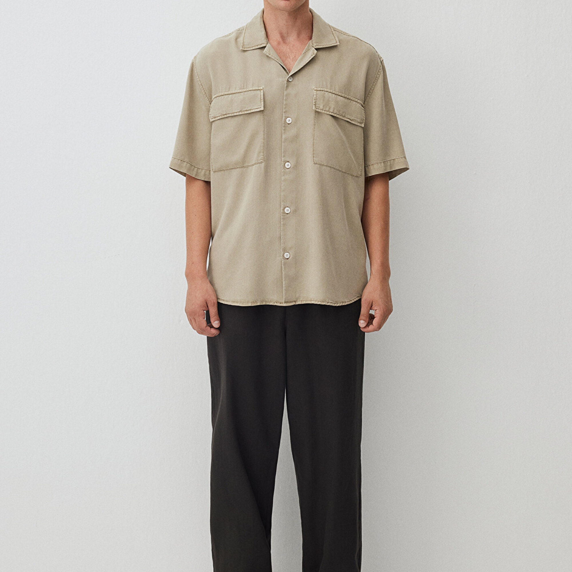 Mavi Bej Gömlek Loose Fit / Bol Rahat Kesim 0211119-70146