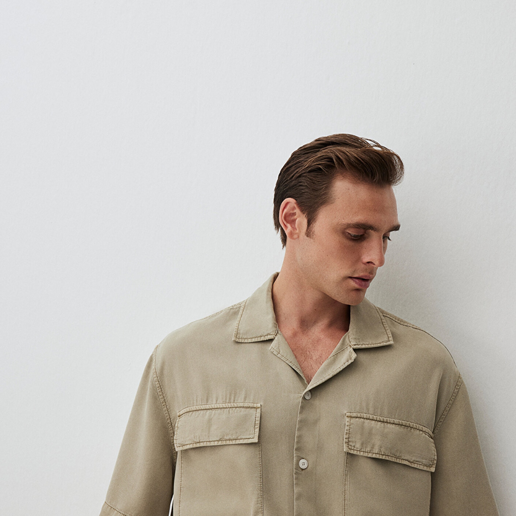 Mavi Bej Gömlek Loose Fit / Bol Rahat Kesim 0211119-70146