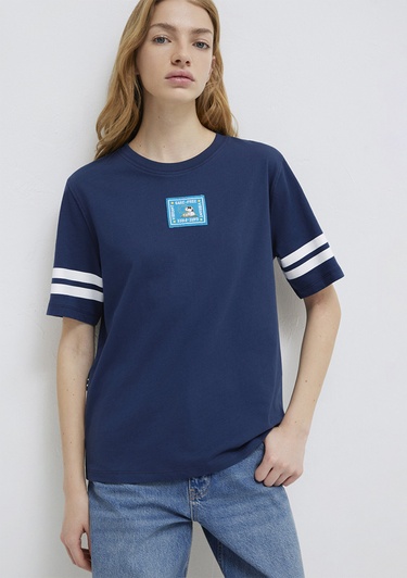  Mavi Snoopy Baskılı Lacivert Tişört Regular Fit / Normal Kesim 1614053-70488