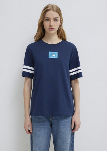  Mavi Snoopy Baskılı Lacivert Tişört Regular Fit / Normal Kesim 1614053-70488