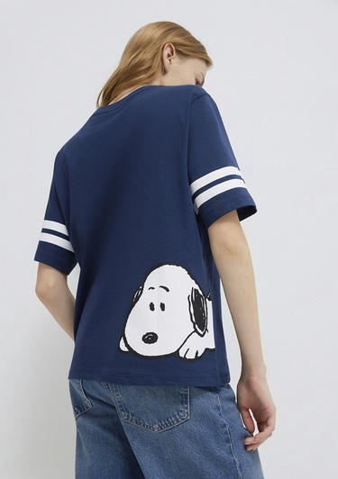  Mavi Snoopy Baskılı Lacivert Tişört Regular Fit / Normal Kesim 1614053-70488