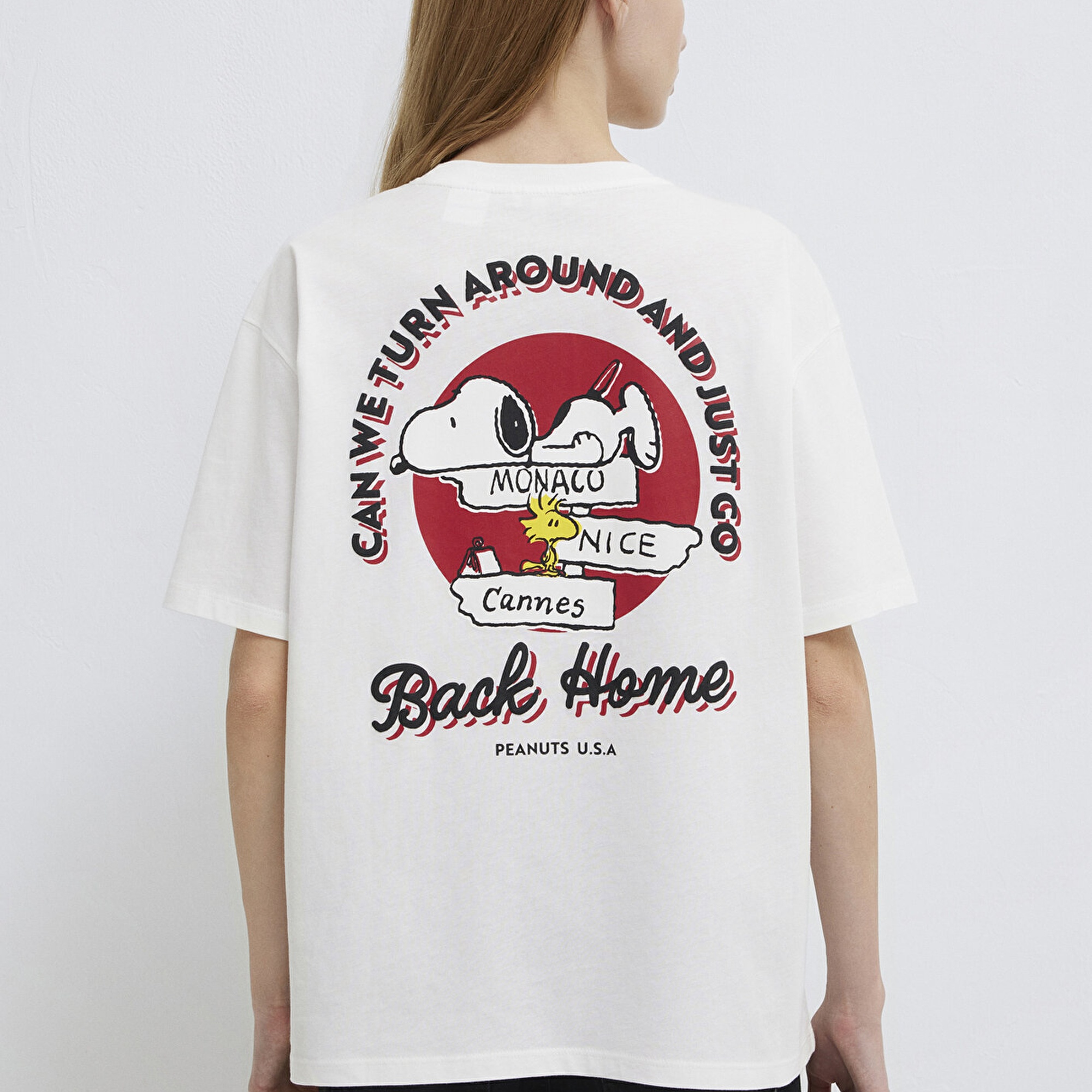 Mavi Snoopy Baskılı Ekru Tişört Loose Fit / Bol Rahat Kesim 1614055-70057