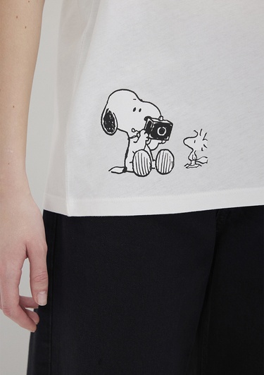  Mavi Snoopy Baskılı Ekru Tişört Loose Fit / Bol Rahat Kesim 1614055-70057