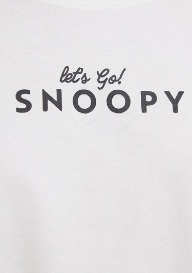  Mavi Snoopy Baskılı Ekru Tişört Loose Fit / Bol Rahat Kesim 1614055-70057