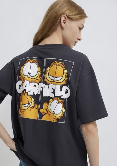  Mavi Garfield Baskılı Antrasit Tişört Loose Fit / Bol Rahat Kesim 1614051-70087
