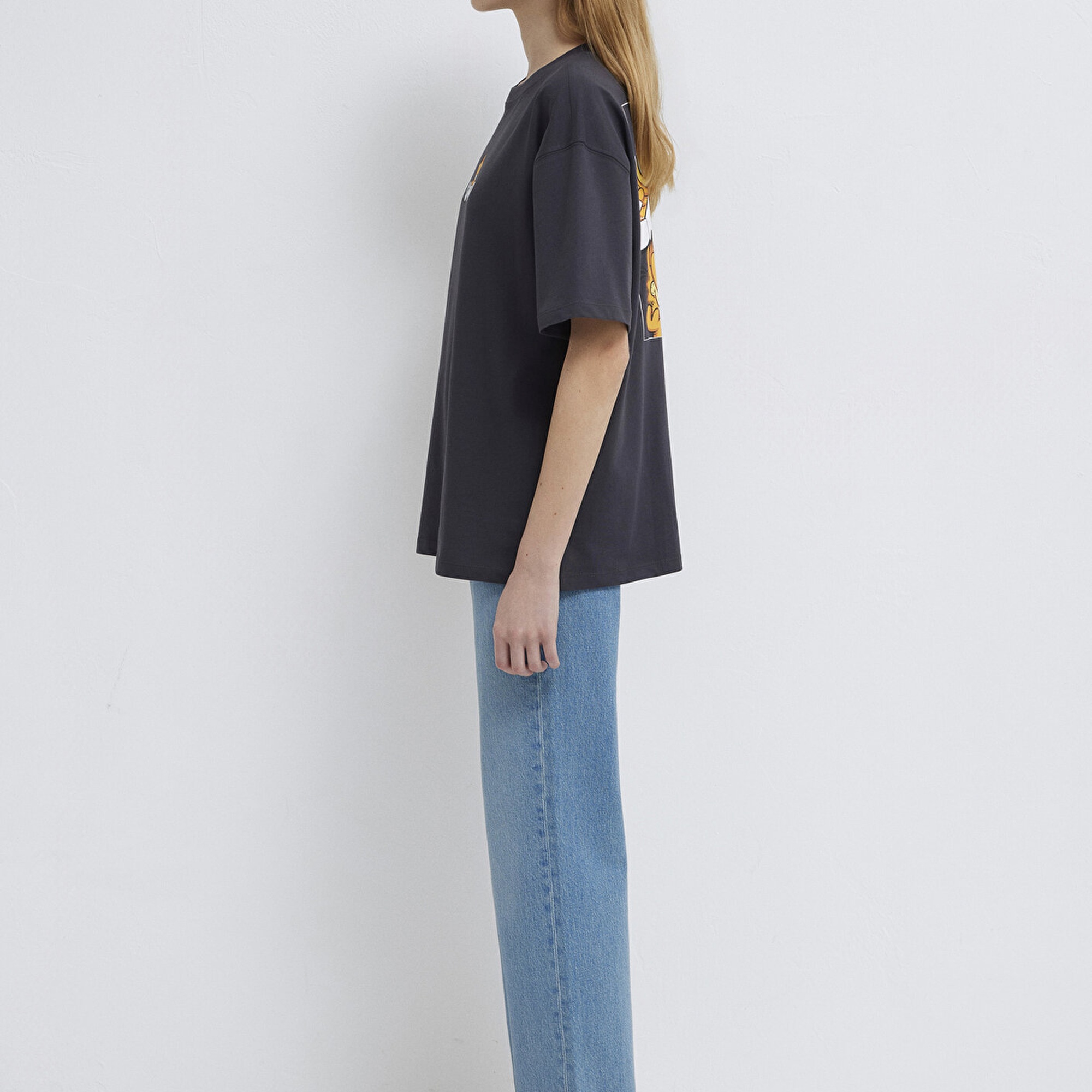 Mavi Garfield Baskılı Antrasit Tişört Loose Fit / Bol Rahat Kesim 1614051-70087