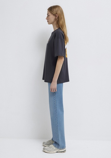  Mavi Garfield Baskılı Antrasit Tişört Loose Fit / Bol Rahat Kesim 1614051-70087