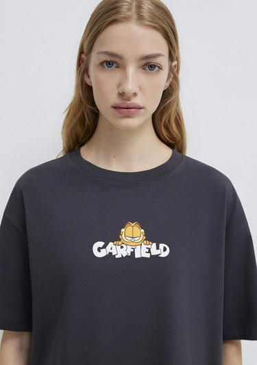  Mavi Garfield Baskılı Antrasit Tişört Loose Fit / Bol Rahat Kesim 1614051-70087
