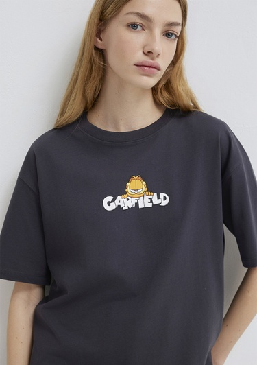  Mavi Garfield Baskılı Antrasit Tişört Loose Fit / Bol Rahat Kesim 1614051-70087