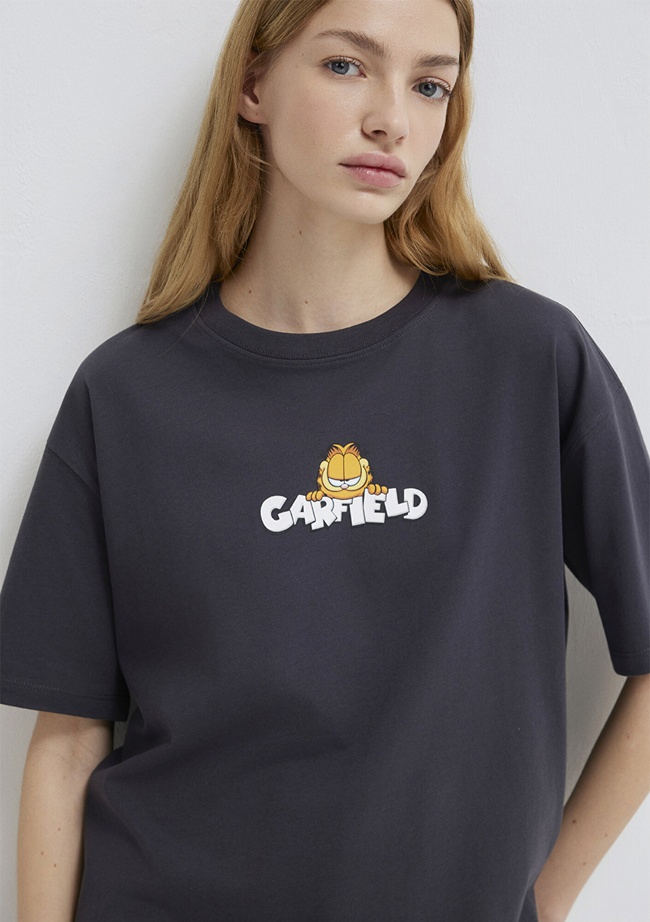  Mavi Garfield Baskılı Antrasit Tişört Loose Fit / Bol Rahat Kesim 1614051-70087