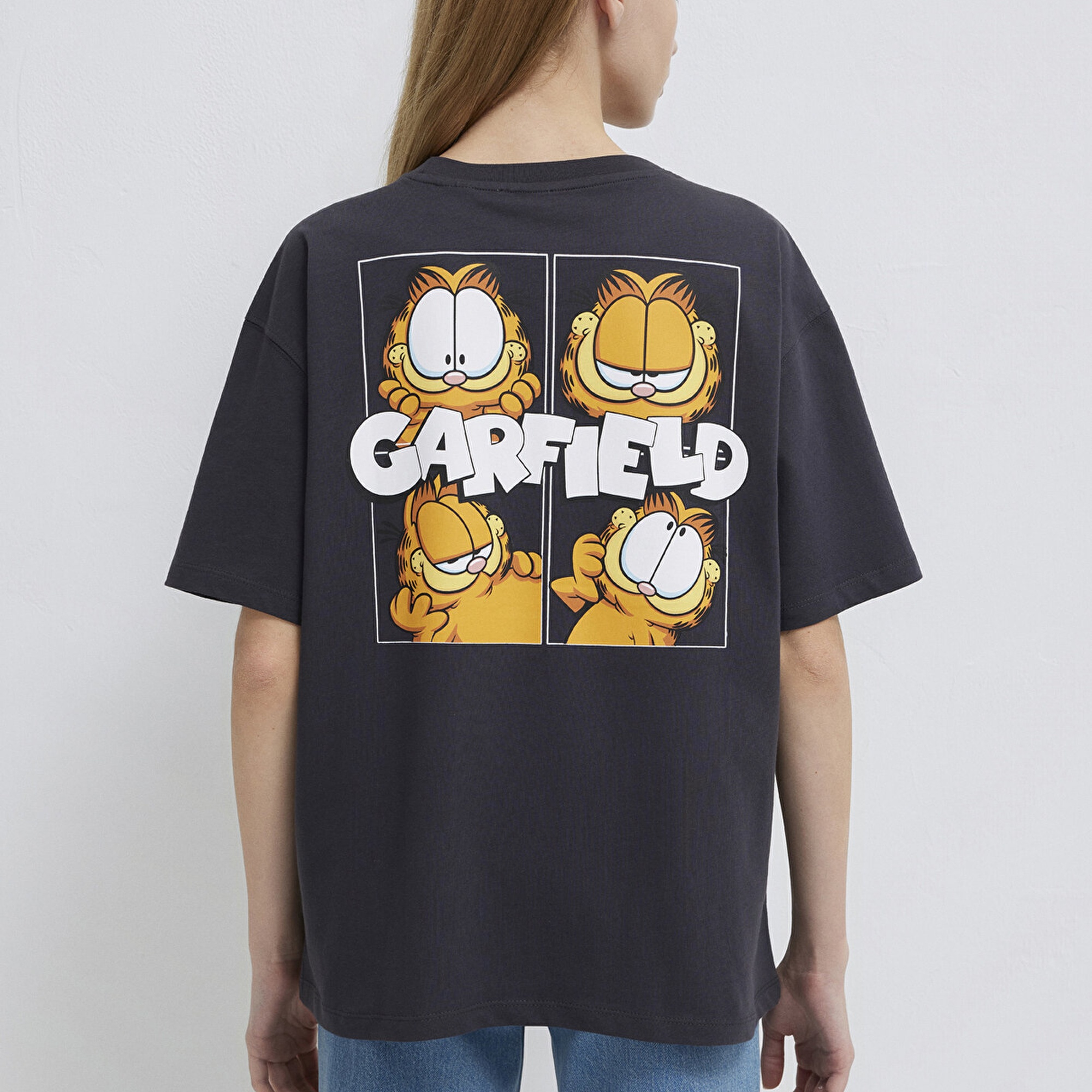 Mavi Garfield Baskılı Antrasit Tişört Loose Fit / Bol Rahat Kesim 1614051-70087