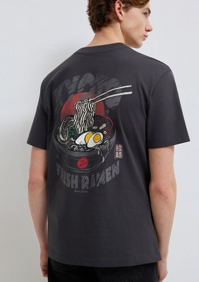  Mavi Baskılı Antrasit Tişört Loose Fit / Bol Rahat Kesim 0613299-70087