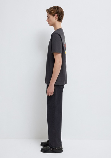  Mavi Baskılı Antrasit Tişört Loose Fit / Bol Rahat Kesim 0613299-70087