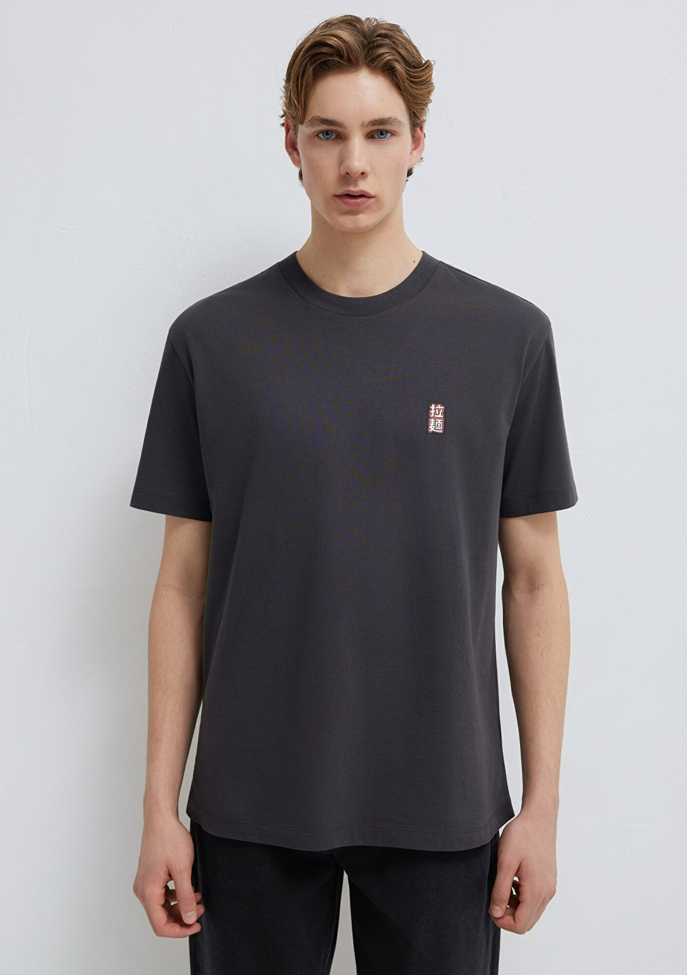 Mavi Baskılı Antrasit Tişört Loose Fit / Bol Rahat Kesim 0613299-70087