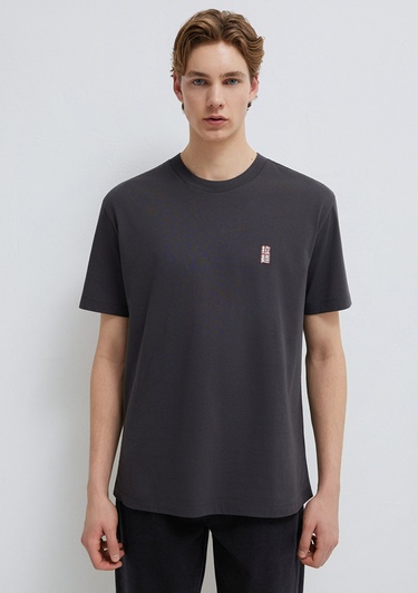  Mavi Baskılı Antrasit Tişört Loose Fit / Bol Rahat Kesim 0613299-70087