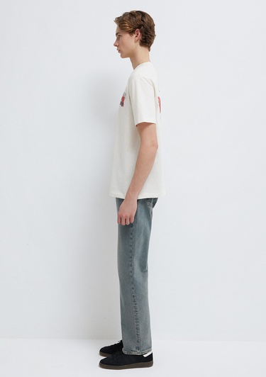  Mavi Baskılı Ekru Tişört Loose Fit / Bol Rahat Kesim 0613298-80194