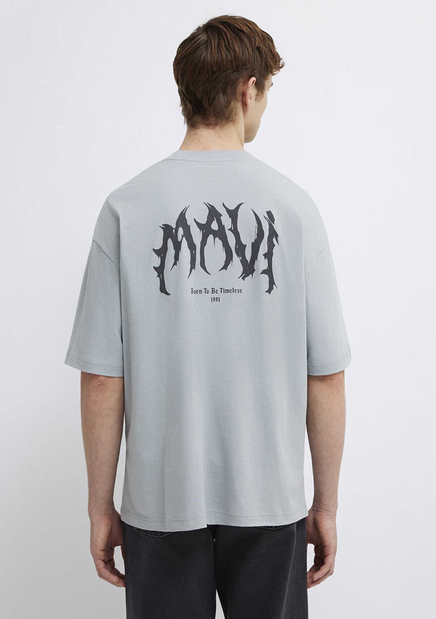  Mavi Mavi Sırt Baskılı Gri Tişört Oversize / Geniş Kesim 0613210-70093