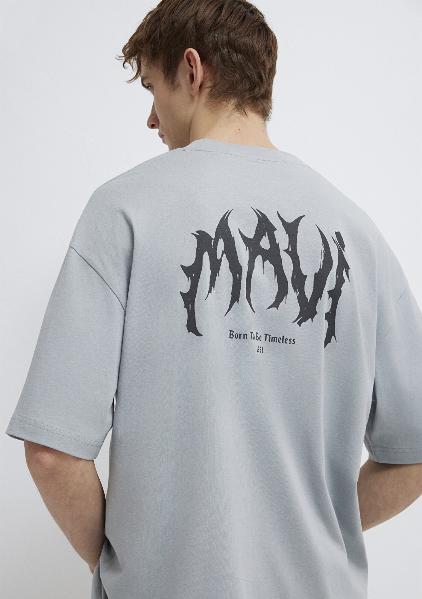  Mavi Mavi Sırt Baskılı Gri Tişört Oversize / Geniş Kesim 0613210-70093