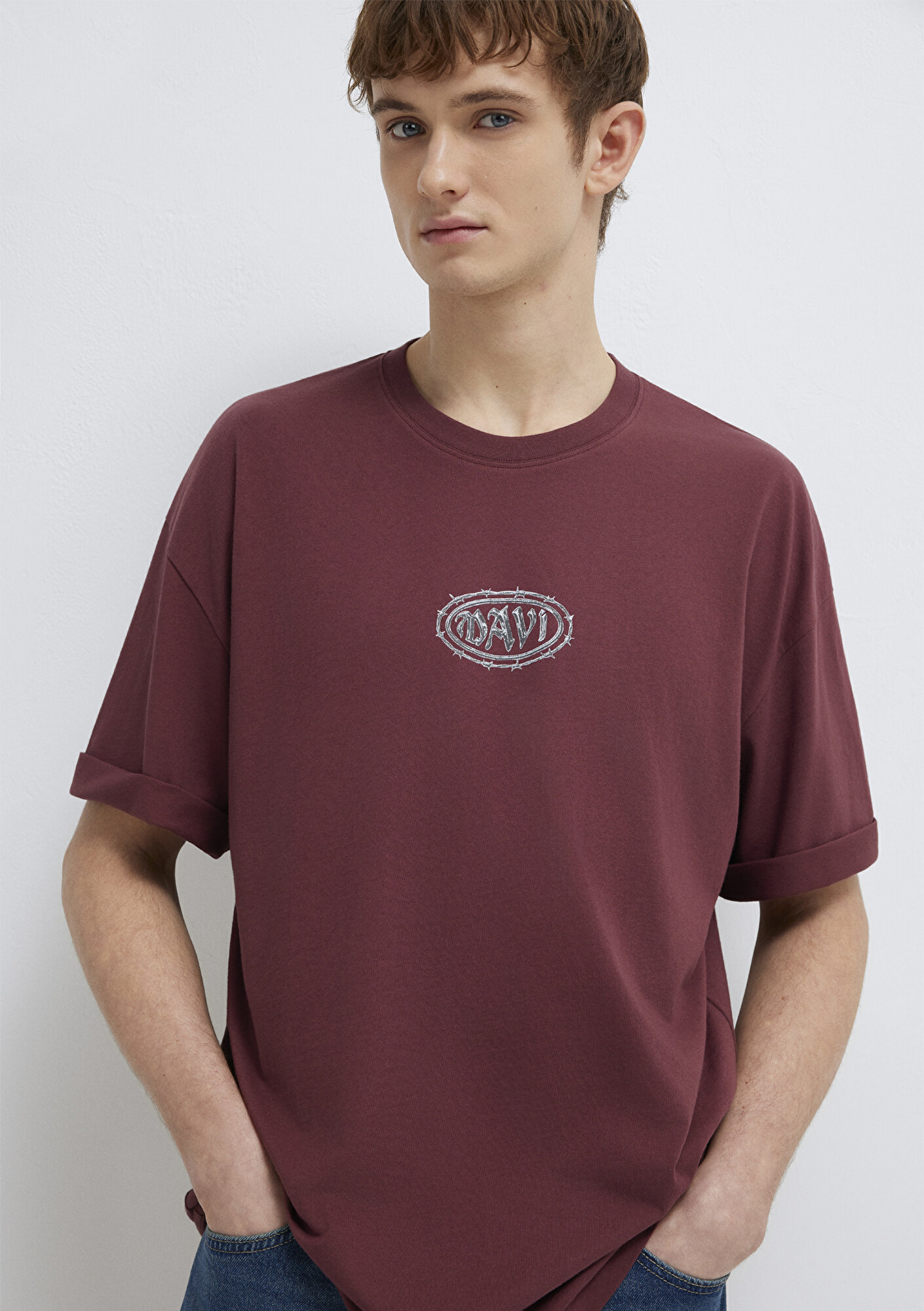 Mavi Mavi Baskılı Bordo Tişört Oversize / Geniş Kesim 0613211-70396