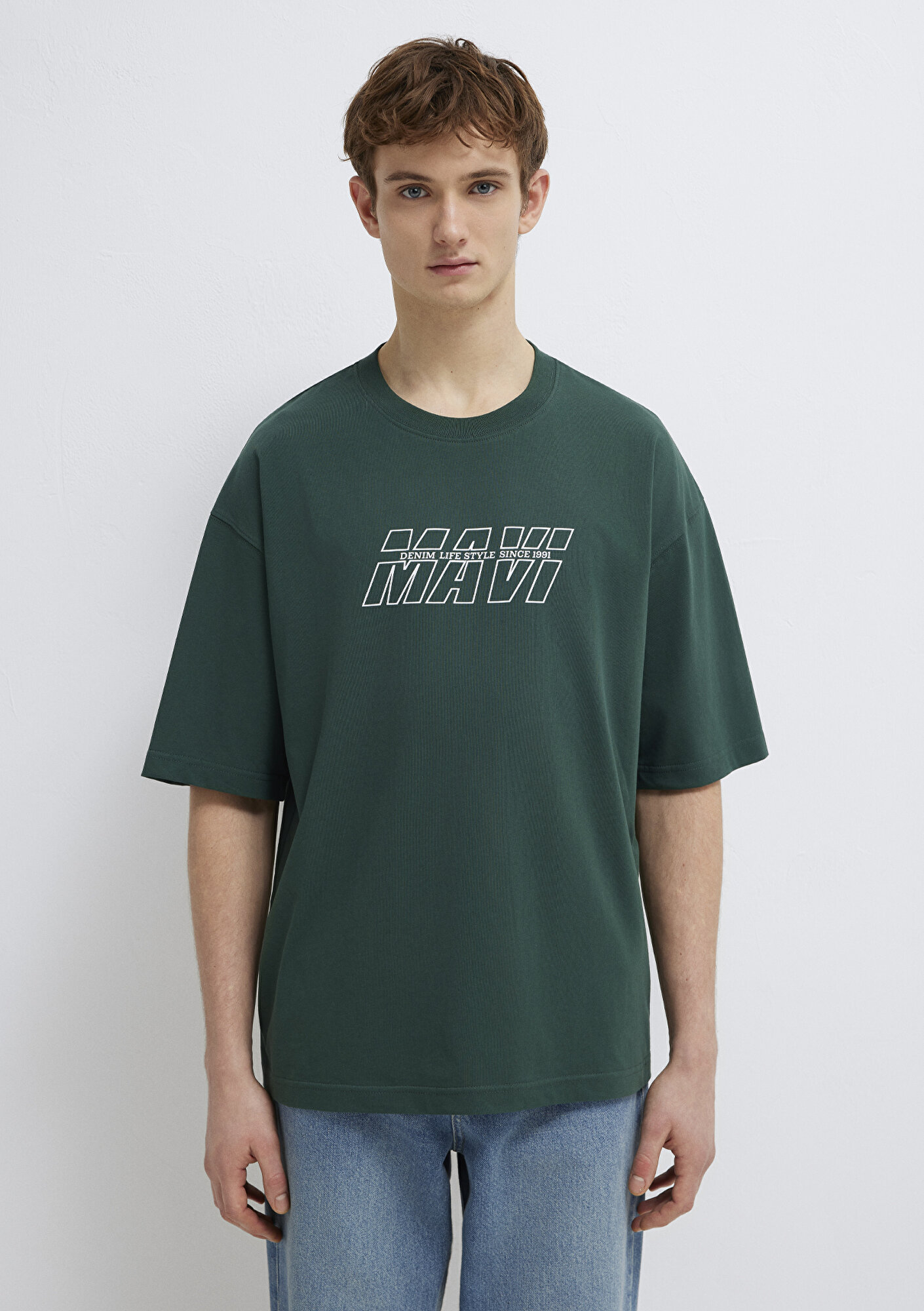  Mavi Mavi Logo Baskılı Yeşil Tişört Oversize / Geniş Kesim 0611827-71601