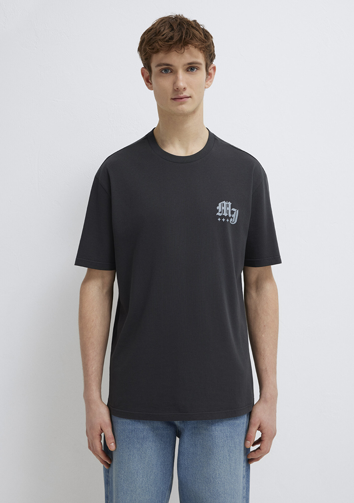 Mavi Mavi Jeans Baskılı Antrasit Tişört Loose Fit / Bol Rahat Kesim 0613212-70087
