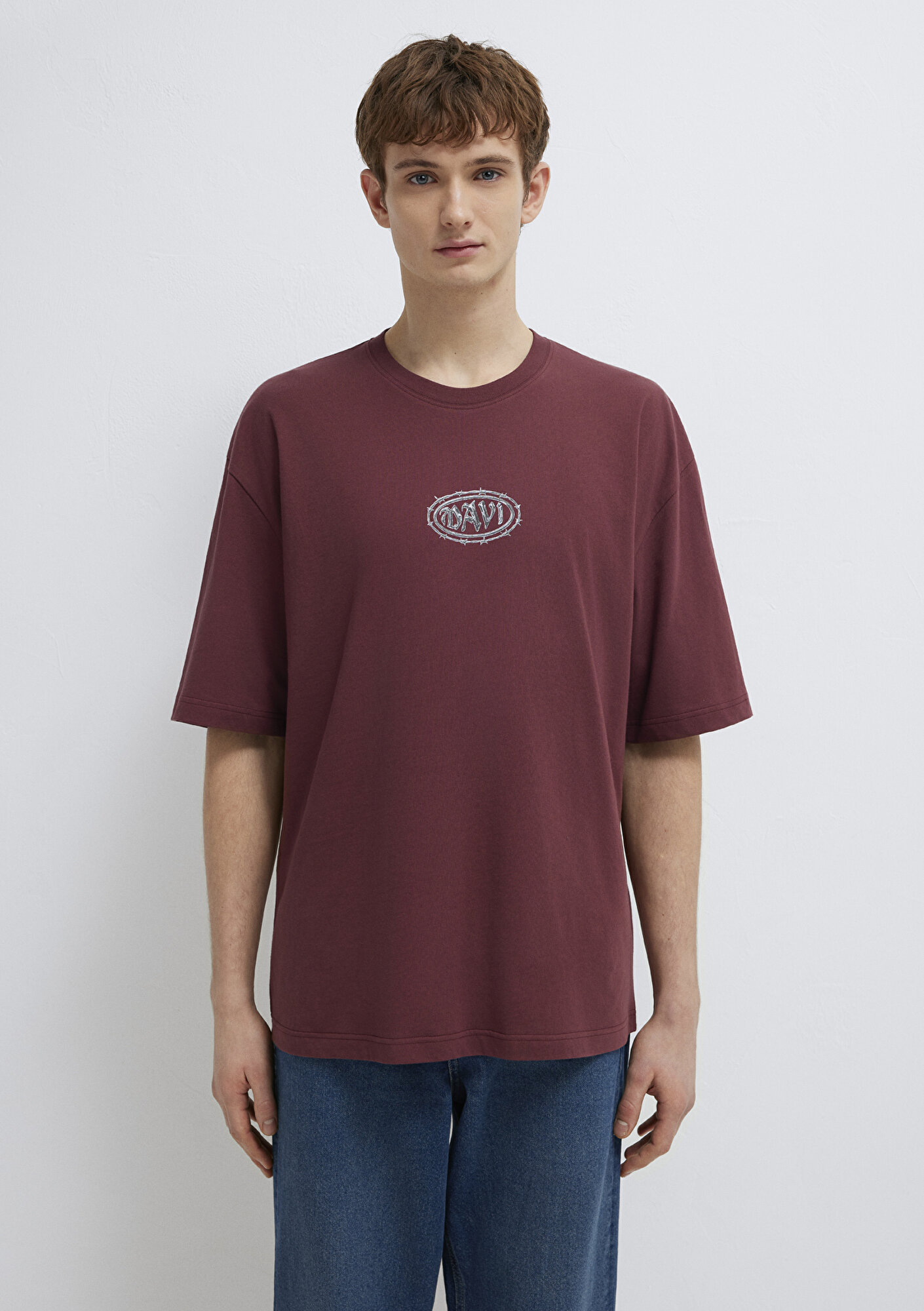 Mavi Mavi Baskılı Bordo Tişört Oversize / Geniş Kesim 0613211-70396