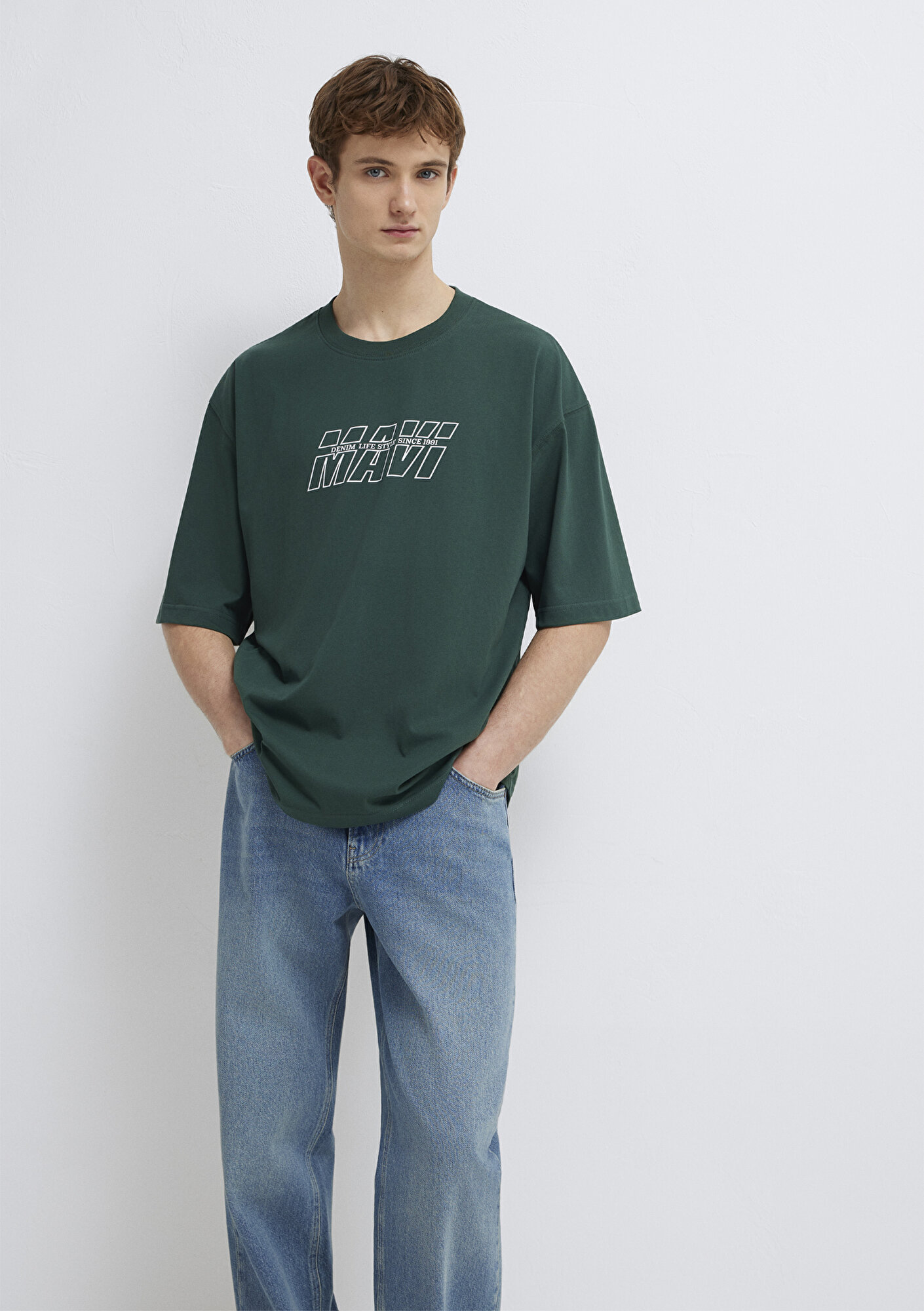  Mavi Mavi Logo Baskılı Yeşil Tişört Oversize / Geniş Kesim 0611827-71601