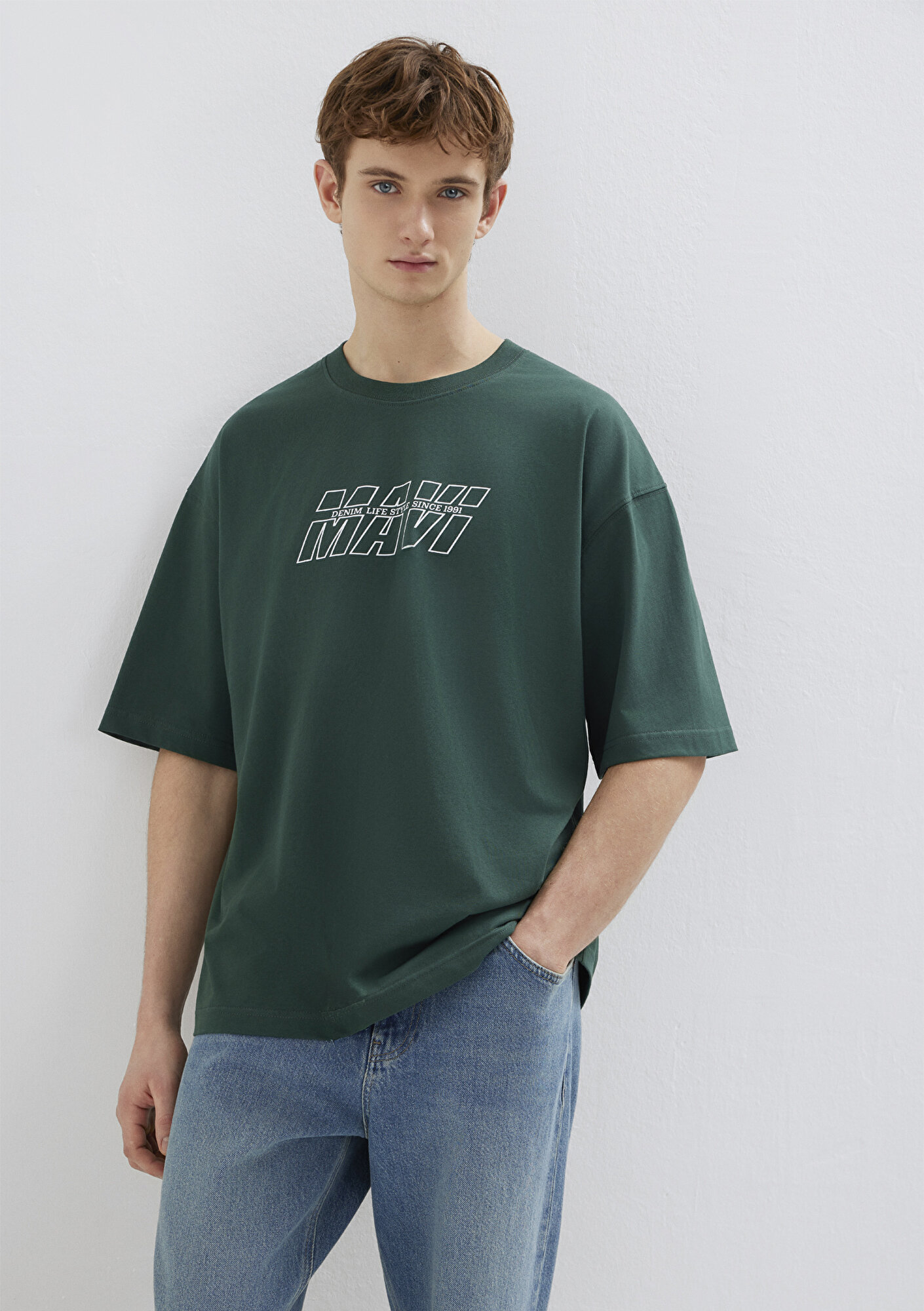  Mavi Mavi Logo Baskılı Yeşil Tişört Oversize / Geniş Kesim 0611827-71601
