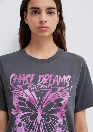  Mavi Kelebek Baskılı Gri Tişört Regular Fit / Normal Kesim 1613720-83620