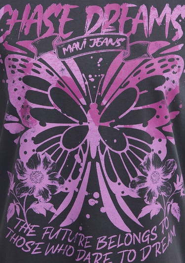  Mavi Kelebek Baskılı Gri Tişört Regular Fit / Normal Kesim 1613720-83620