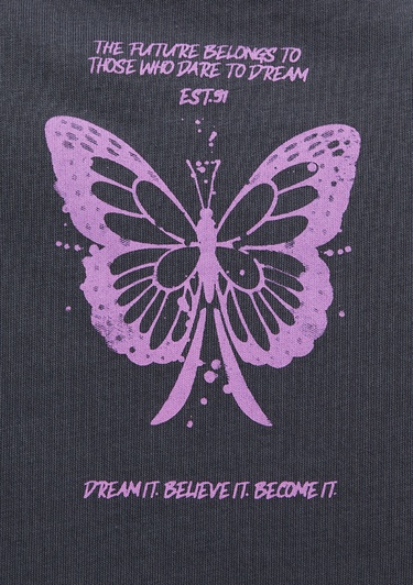  Mavi Kelebek Baskılı Gri Tişört Regular Fit / Normal Kesim 1613720-83620