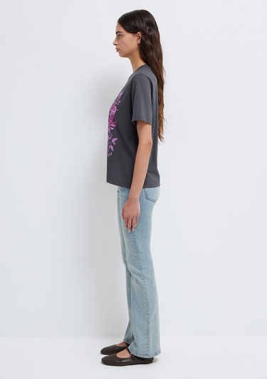  Mavi Kelebek Baskılı Gri Tişört Regular Fit / Normal Kesim 1613720-83620