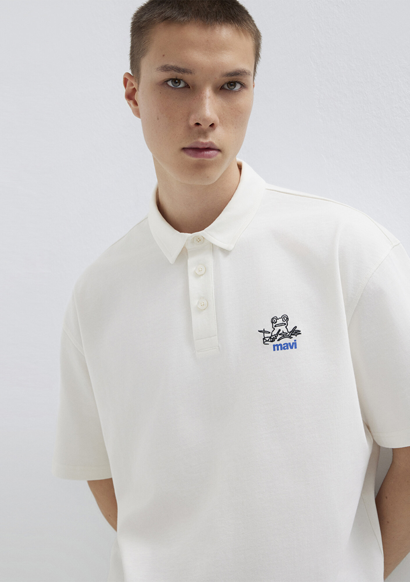  Mavi Mavi Logo Ekru Polo Tişört Loose Fit / Bol Rahat Kesim 0613180-70057