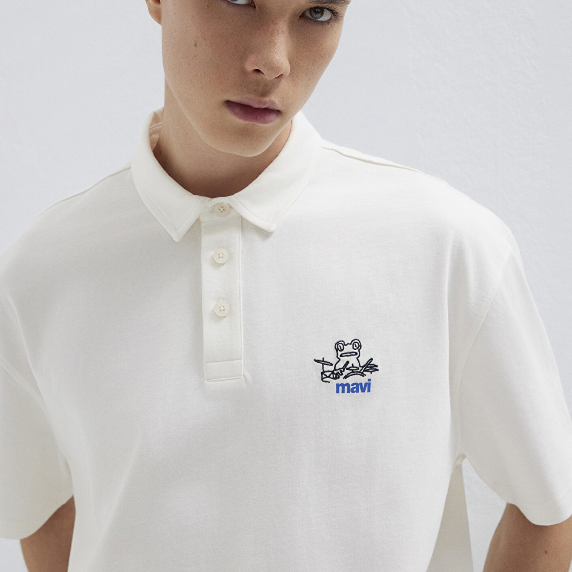 Mavi Mavi Logo Ekru Polo Tişört Loose Fit / Bol Rahat Kesim 0613180-70057