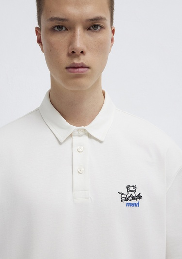  Mavi Mavi Logo Ekru Polo Tişört Loose Fit / Bol Rahat Kesim 0613180-70057