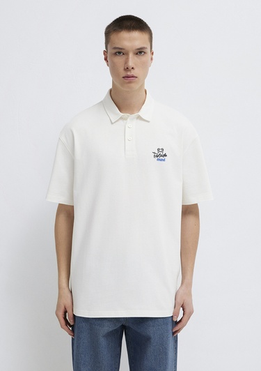  Mavi Mavi Logo Ekru Polo Tişört Loose Fit / Bol Rahat Kesim 0613180-70057