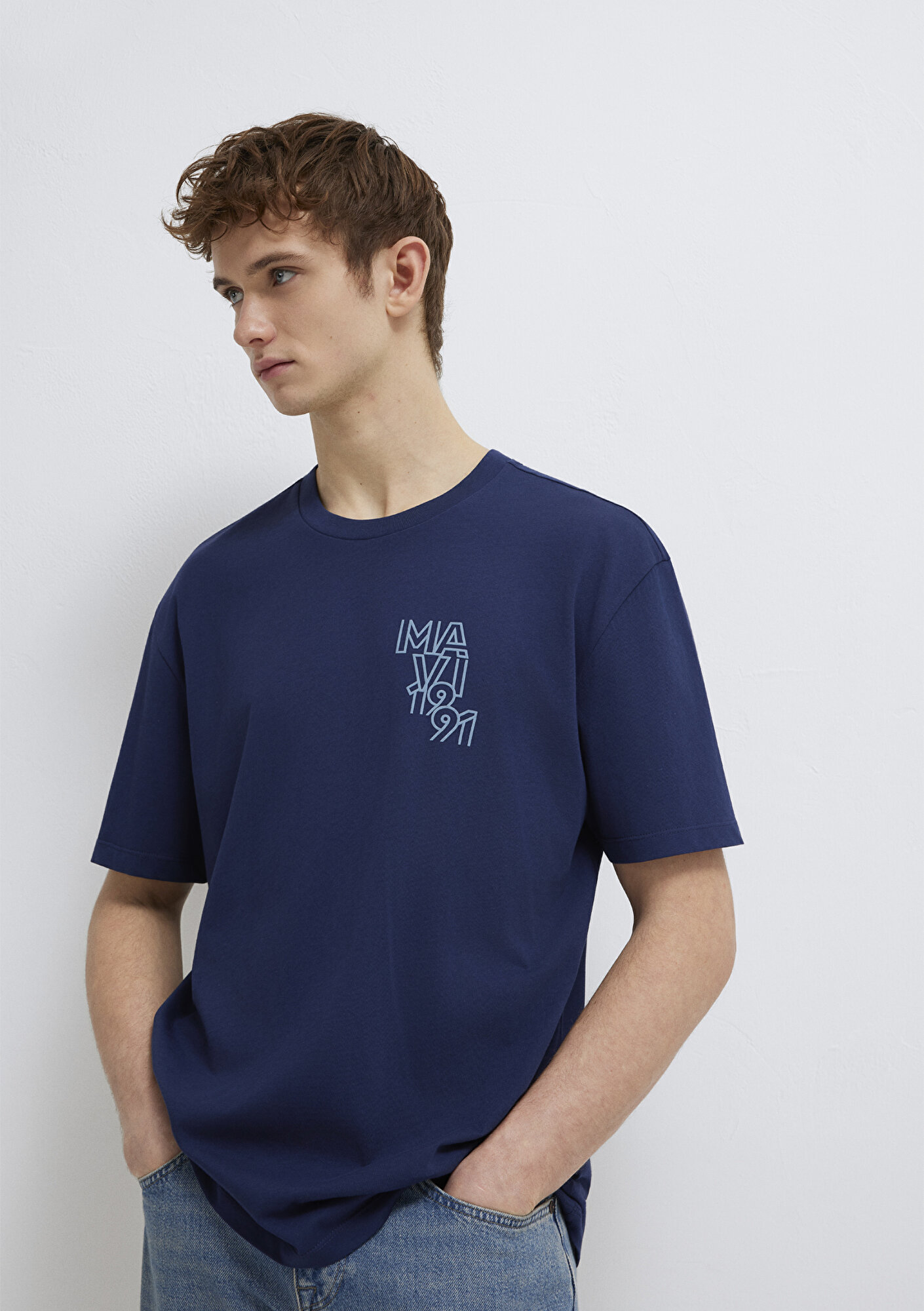  Mavi Mavi 1991 Baskılı Lacivert Tişört Loose Fit / Bol Rahat Kesim 0613147-70492